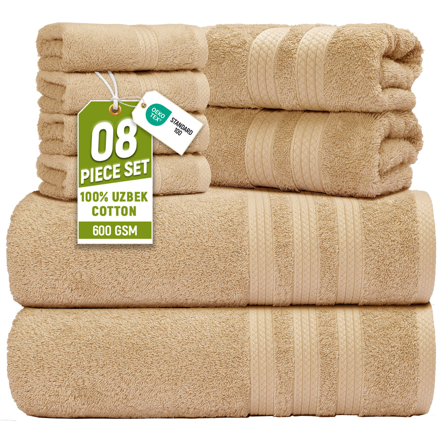 8-Piece Towel Set – 600 GSM Uzbek Cotton