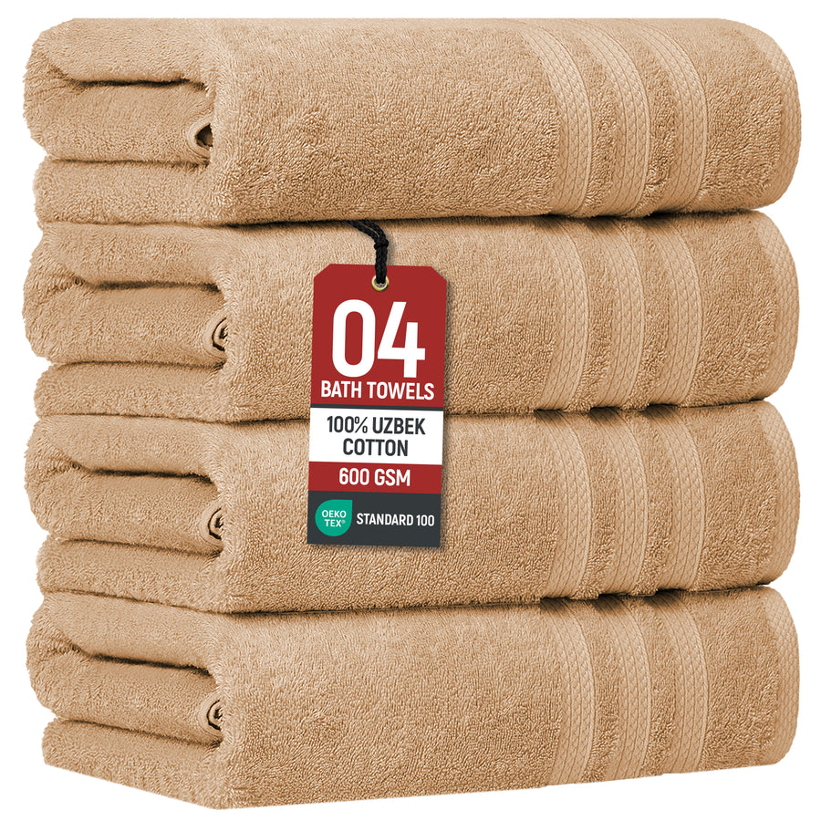 Extra Large Bath Towels, Set of 4 – 600 GSM Uzbek Cotton