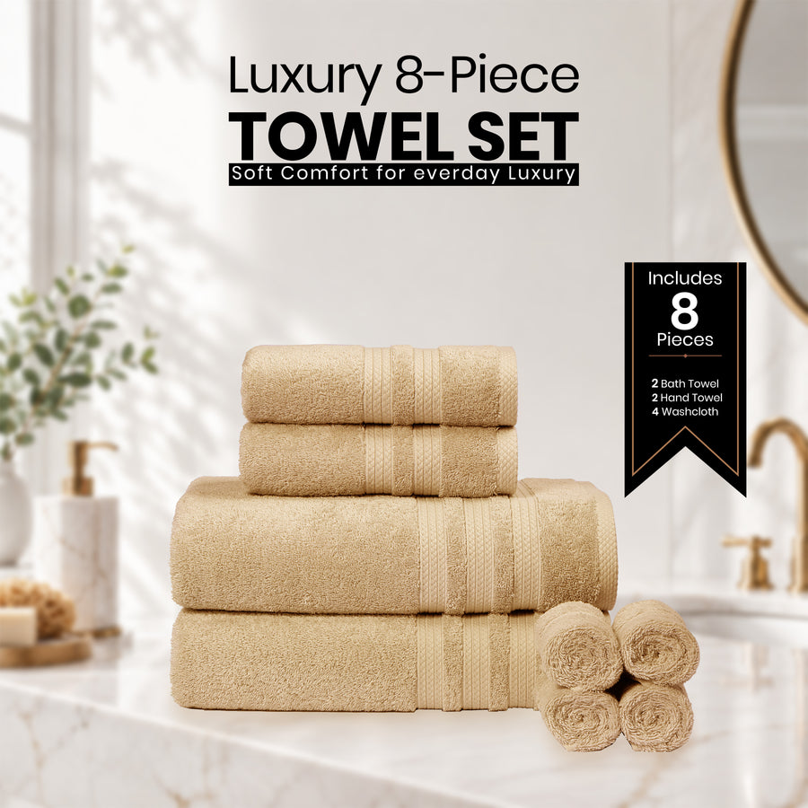 8-Piece Towel Set – 600 GSM Uzbek Cotton