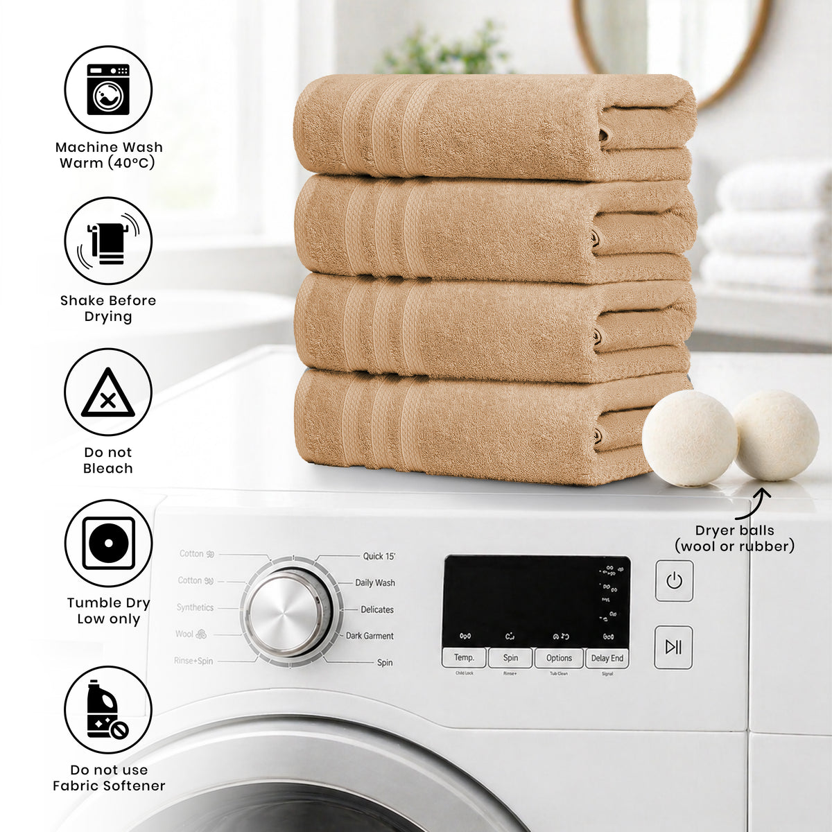 Extra Large Bath Towels, Set of 4 – 600 GSM Uzbek Cotton